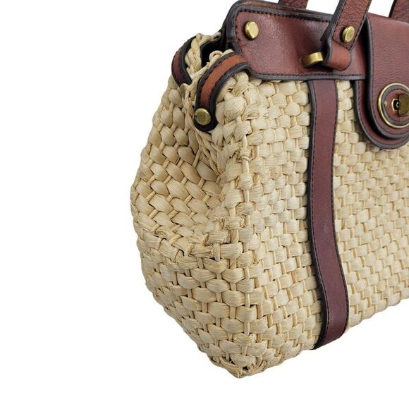Vintage Fossil Basket Shoulder Bag Weaved Straw Leather Trim Handbag Dr. Bag - Picture 5 of 16